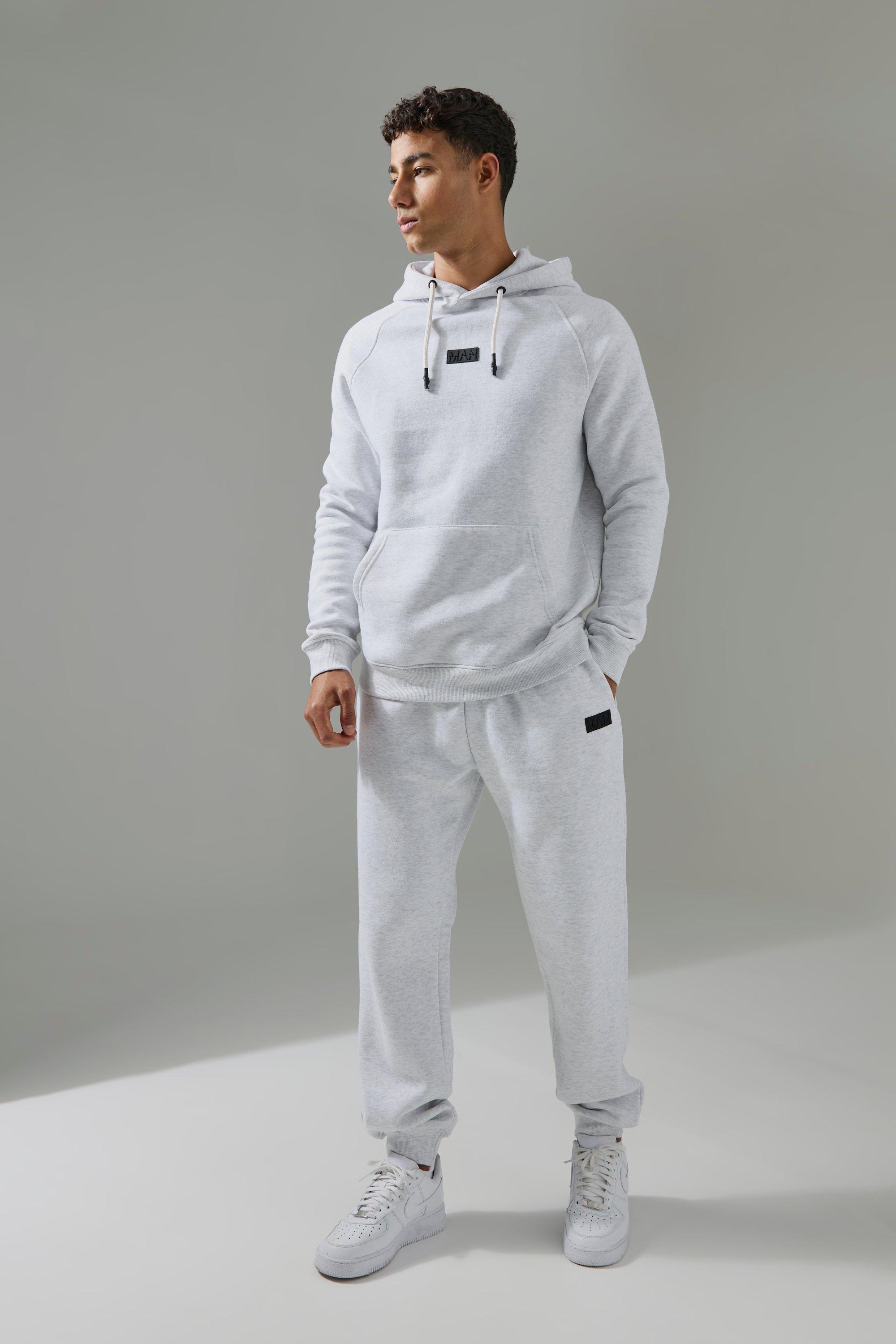 Mens Grey Man Active Hoodie & Jogger Tracksuit, Grey